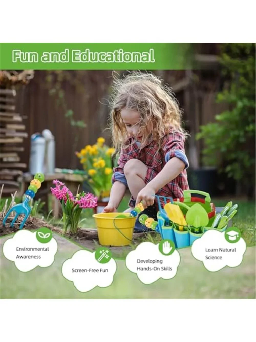 Kids Gardening Tool Set Watering Can Tote Bag Gloves Shovel Rake Garden Toys